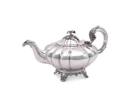 
	
		Y&nbsp;A VICTORIAN SILVER LOBED CIRCULAR TEA POT 
		CHARLES REILY &amp; GEORGE STORER, LONDON 1840
		With a flower finia