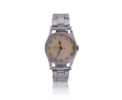 
	
		OMEGA
		A MILITARY STAINLESS STEEL BRACELET WATCH, NO. 10324331, CIRCA 1942
		Movement: Cal. 30SC, manual wind, 16 jewel