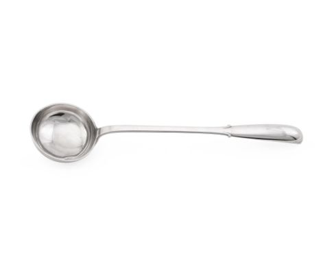 
	
		A CONTINENTAL SILVER COLOURED SOUP LADLE
		POSSIBLY FRENCH
		Engraved with an armorial
		38cm (15in) long
		289g (9.3 oz
