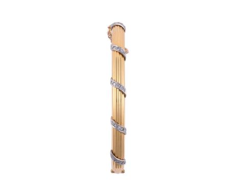
	
		A DIAMOND HINGED BANGLE
		The reeded bangle with diagonal rows of eight cut diamonds, approximately 0.25 carats total, t