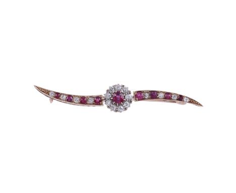 
	
		A LATE VICTORIAN RUBY AND DIAMOND BROOCH 
		CIRCA 1890
		The brooch with a central old cut diamond and circular cut ruby