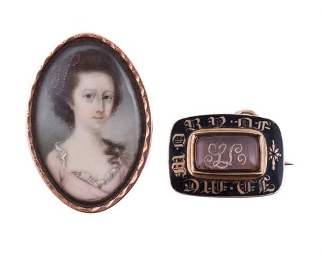 
	
		Y&nbsp;A GEORGE III NAVETTE SHAPED MINIATURE BROOCH
		CIRCA 1800
		The painted ivory panel with a lady in pink dress wit