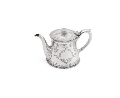 
	
		Y&nbsp;A VICTORIAN SILVER CIRCULAR TAPERING TEA POT
		SMITH, NICHOLSON &amp; CO., LONDON 1859
		With a flat circular fin