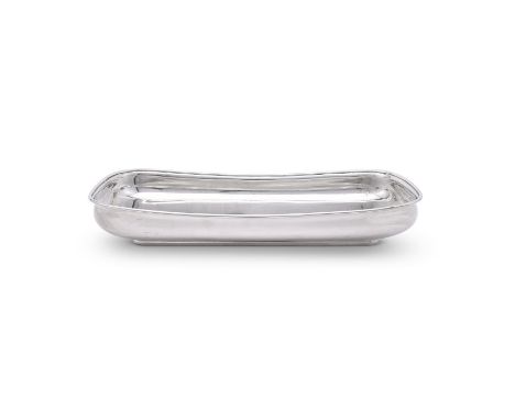 
	
		A GERMAN SILVER COLOURED OBLONG DISH
		POST 1886 .925 STANDARD
		On an oblong foot
		42cm (16 1/2in) long
		1316g (42.3 