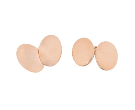 
	
		A PAIR OF GOLD COLOURED CUFFLINKS
		The oval panels stamped 18ct, with belcher link connectors
		Size/dimensions: panels