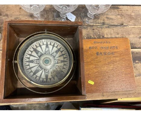 Antique gimbal compass in caseThe compass is 16.8cmdiameter, the gamble fitting is approx 22cm diameter