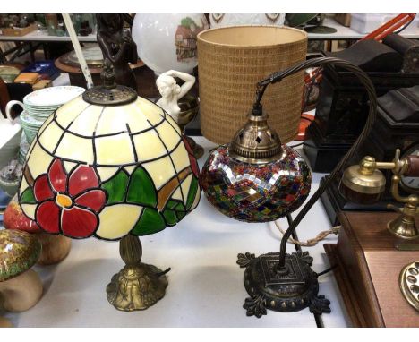 Various table lamps, female nude ornament and a vintage style telephone 