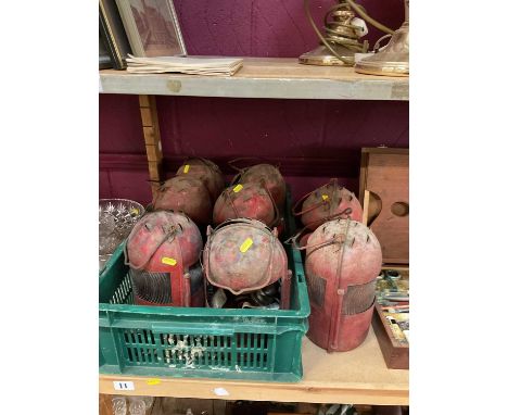 Collection of eight vintage red painted railway lamps (8)