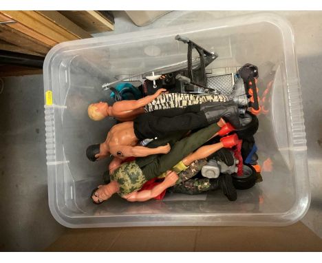 One box containing a selection of Action Man dolls and accessories.