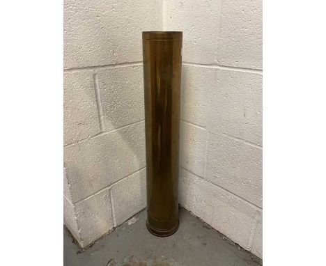 Large brass shell case stick stand79cm high x 12cm diamater. The base is hollow and has some heavy scratches. Etched numbers 