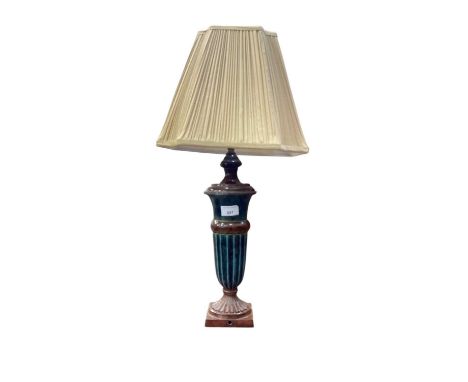 Classical-style bronzed metal lamp with fluted column, pleated fabric shade