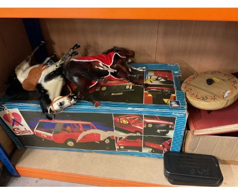 Sundry items, including toys, stamps, chandelier, microscope, etc