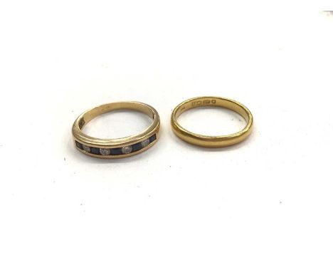 18ct gold sapphire and diamond half eternity ring, size P½ and 22ct gold wedding ring, size O (2)  Eternity ring - good condi