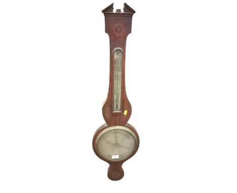 19th century inlaid mahogany banjo barometer/thermometer by J Berry, Haymarket