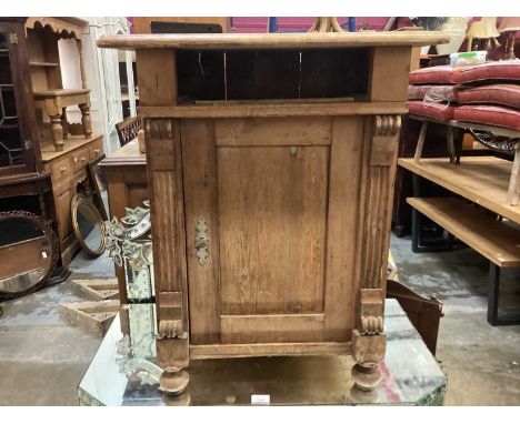 Pine cupboard together with a narrow pine bench/stool (2)