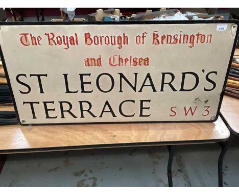 Vintage street sign 'The Royal Borough of Kensington and Chelsea, St Leonard's Terrace SW3' 45.5 x 91.5cm
