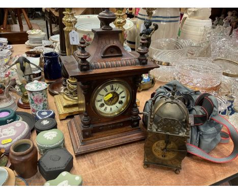 Victorian mahogany mantel clock and a 20th century brass lantern clock (2)