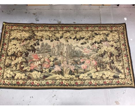 Old French tapestry wall hanging decorated with a castle view 100 x 196cm