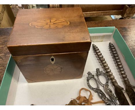 George III tea caddy and sundries
