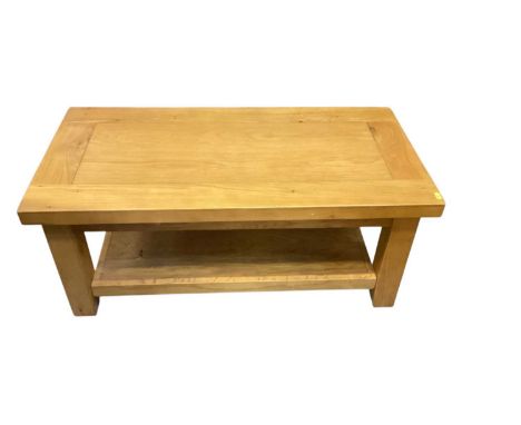 Contemporary light oak two tier coffee table, 100cm x 50cm x 43cm high