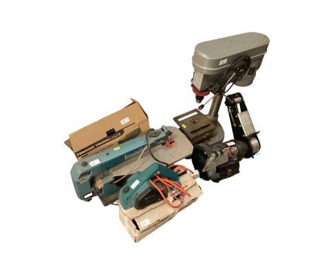 Draper 16" fretsaw together with Wickes pillar drill,Performance Power 150mm bench grinder &amp; 50mm Sander, Ponceuse Triang