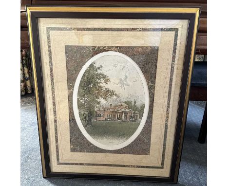Josef Eidenberger (1899-1991) coloured etching and aquatint - Monticello, signed, 43cm x 32cm, in marbled paper mount and gil