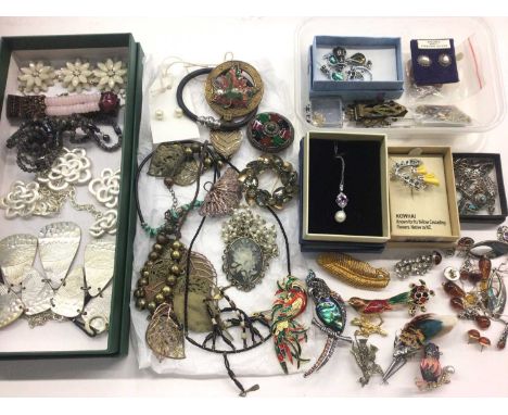 Collection of vintage costume jewellery including silver earrings and pendant necklaces, amber, paste set brooches etc 