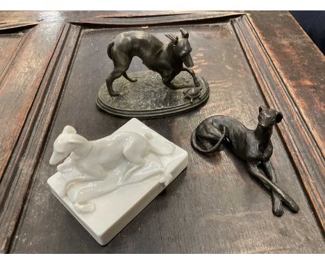 After Mene bronze of a greyhound, another greyhound and a ceramic greyhound
