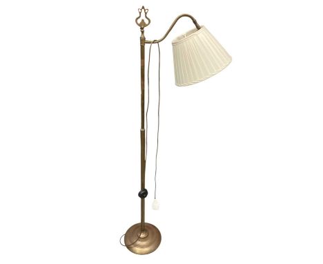 Brass standard lamp with cream shade, together with a mahogany table lamp (2)Brass lamp is 148cm high and the other one is 67