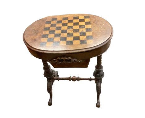 Victorian needlework table with chessboard top