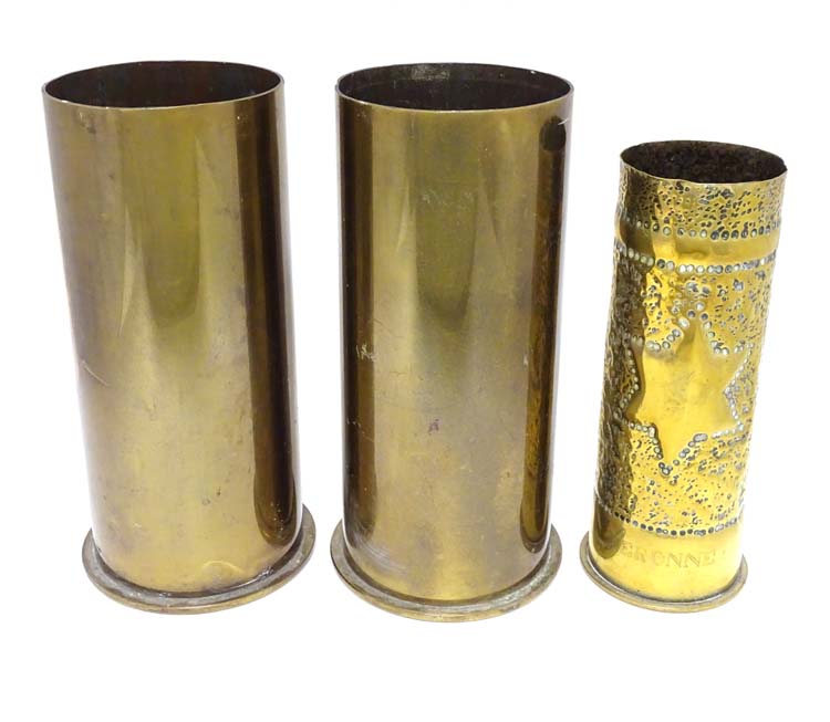 Militaria : A Collection Of Three German Wwi Artillery Shell Casings 