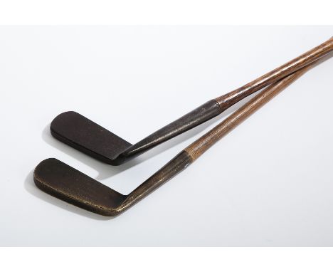 TWO ANTIQUE HICKORY SHAFTED GOLF CLUBS
one stamped "TAYLOR'S PUTTER" by Cann & Taylor, together with a collection of vintage 
