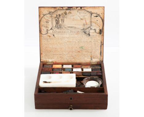 UNUSUAL LATE VICTORIAN ARTIST'S MAHOGANY  PAINT BOX
by Smith, Warner & Co., Picadilly, London; the hinged lid opening to reve