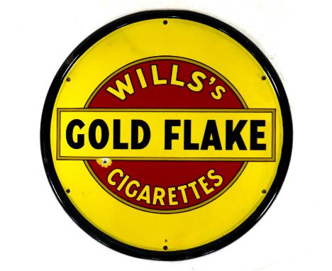 An early 20th century Gold Flake Will's Cigarettes enamel advertising sign, circular single sided, black and yellow lettering