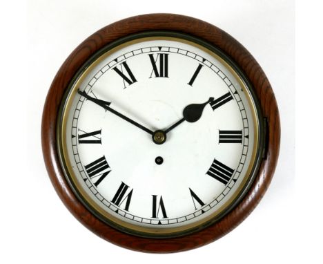 A modern oak dial clock, the cream dial with black Roman numerals, 8 day single fusee movement, with pendulum and winder, 32 