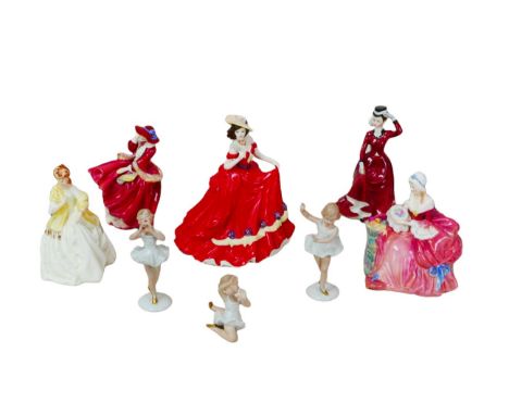 A collection of Coalport, Royal Worcester and Royal Doulton figurines, including Coalport 'Classic Elegance' figurine, 24cm h