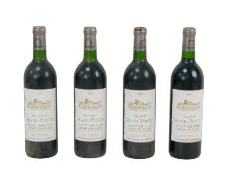Vintage wine: four bottles of Chateau Grand-Pontet, Saint-Emilion Grand Cru Classe, 1985. (4)One bottle with damage to its ca