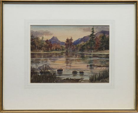 * STIRLING GILLESPIE (SCOTTISH 1908 - 1993),EVENING LIGHT, LOCH DHUwatercolour on paper, signed23cm x 31.5cmMounted, framed a