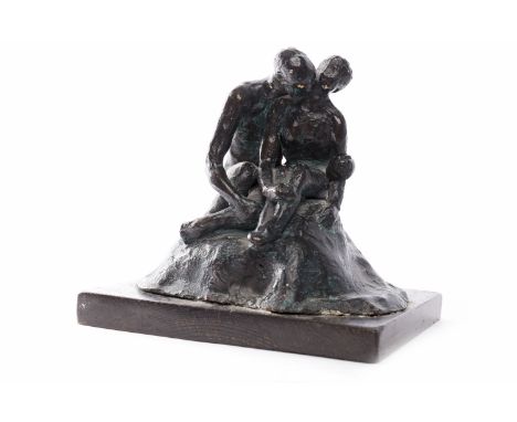 * OLIVE THOMSON,THE LASS ON RICHMOND HILLspelter on wooden plinthapprox 18cm highArtist's label verso: Inscribed with title a