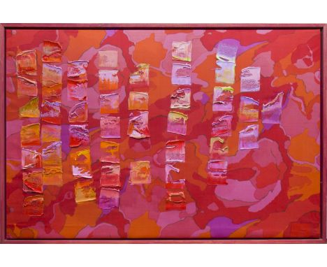 * BERNAT KLEIN CBE (SERBIAN/SCOTTISH 1922 - 2014),SCARLET IIoil on printed polyester, signed and titled verso80cm x 120cmFram