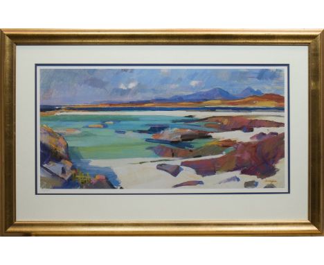* JOHN CUNNINGHAM RGI D.LITT (SCOTTISH 1926 - 1998),SANNA BAYlimited edition lithograph, signed and numbered 233/47543cm x 86