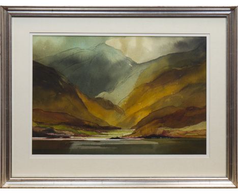 * TOM HOVELL SHANKS RSW RGI PAI, GLEN BARRISDALE (LOCH HOURNE)watercolour on paper, signed33cm x 48cmMounted, framed and unde