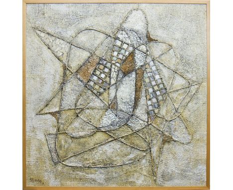 STEWART BOWMAN JOHNSON,SPRINGTIMEcollage and acrylics on canvas, signed and dated '07100cm x 100cmFramedNote: Stewart Bowman 