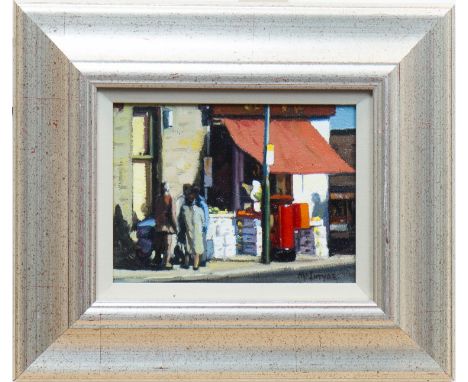 * JOE MCINTYRE (SCOTTISH b 1940 - ), STUDY FOR SUMMER IN THE CITY, DUNDEEoil on canvas, signed15cm x 20cm Framed and under gl