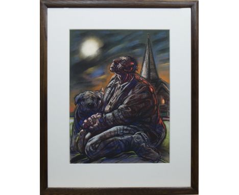 * PETER HOWSON OBE,JOURNEY'S ENDpastel on paper, signed60cm x 45cmMounted, framed and under glass.Note: Purchase receipt from