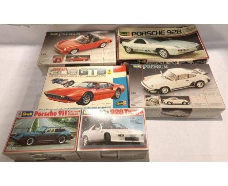 Revell, a boxed Group of Mixed Scale Porsche Car Model Kits. Although unchecked for completeness condition appears Good to Go