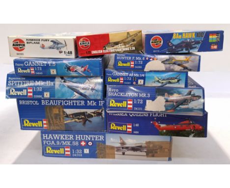 Revell &amp; Airfix, a boxed Group of Mixed Scale Group of Military Aeroplane Model Kits. Includes Hawker Hunter F.GA.9/MK.58