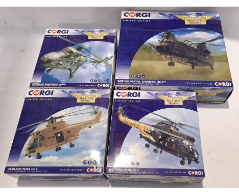 Corgi Aviation Archive, a boxed Group of 1:72 Scale Military Helicopters. Includes AA34213 Boeing Vertol Chinook HC.3 ZH904, 