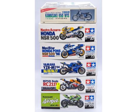 Tamiya and similar a boxed 1:35/1:12 scale group of motor bike model kits, to include; Gunze Sangyo 'High Tech Model' - Kawas