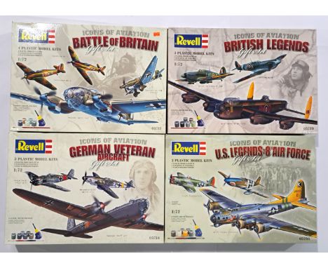 Revell, a boxed "Icons Of Aviation" 1:72 scale military aircraft Gift Set Plastic Kit group comprising of 05729 British Legen